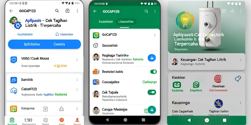 Tampilan antarmuka GOCAP123 dengan fitur Cek Tagihan Listrik.