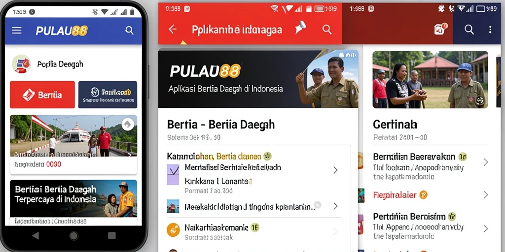 Antarmuka aplikasi PULAU88 yang menampilkan berita daerah terbaru.