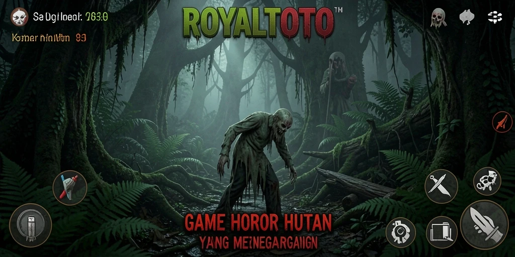 Antarmuka ROYALTOTO menampilkan suasana hutan yang menyeramkan dan menegangkan.