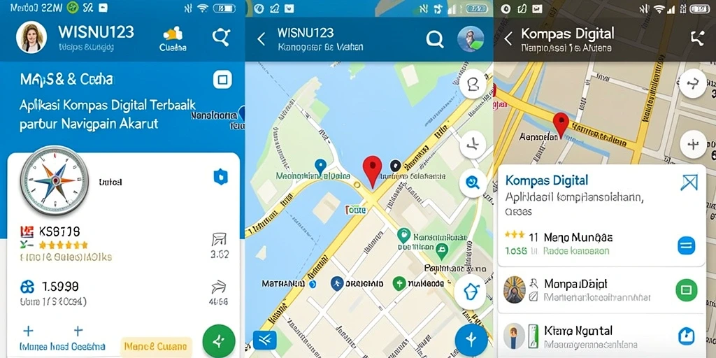 Screenshot antarmuka aplikasi Kompas Digital WISNU123 yang menunjukkan navigasi akurat.