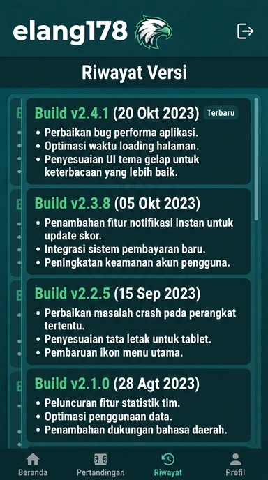 Tampilan riwayat versi elang178